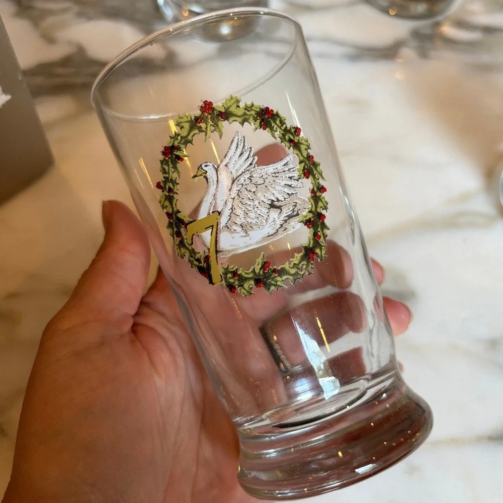 Pottery Barn 12 Days of Christmas Glassware Set of 12 Tumblers Holiday Barware